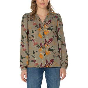 NWT Well Worn Women Long Sleeve V Neck Blouse Green Floral Size 2XL $60 4D043